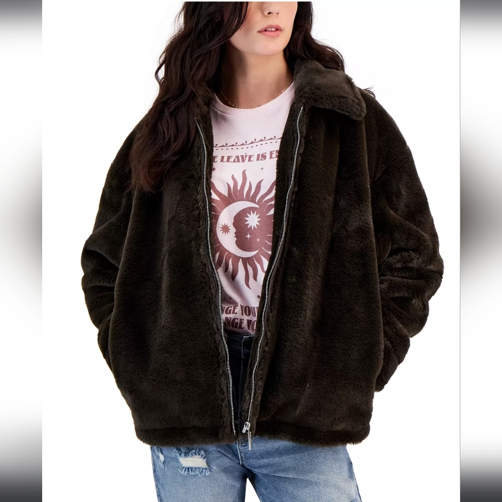 JOUJOU chocolate faux fur jacket Snall NWT